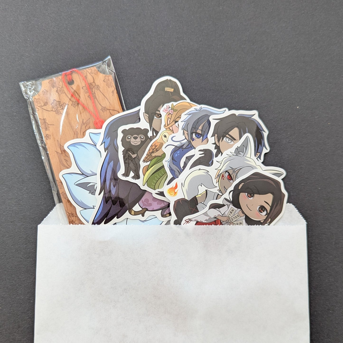 Red Winter Etched Wooden Bookmark and Sticker Bundle